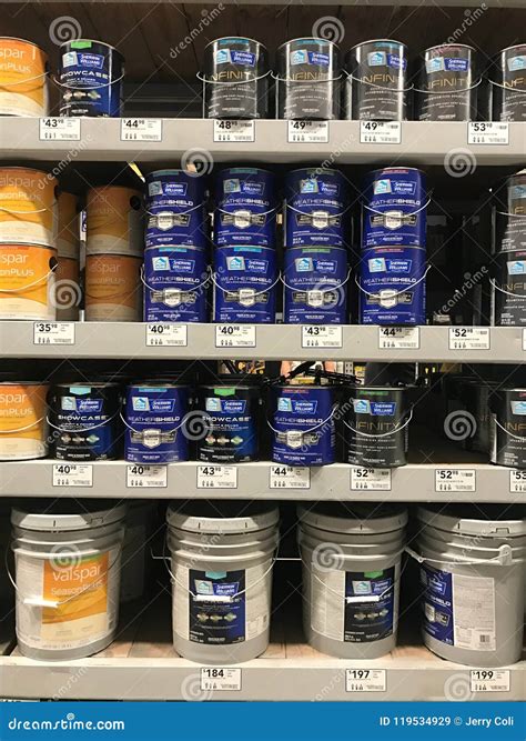 Paint Department at Lowe`s Home Improvement Store Editorial Stock Image