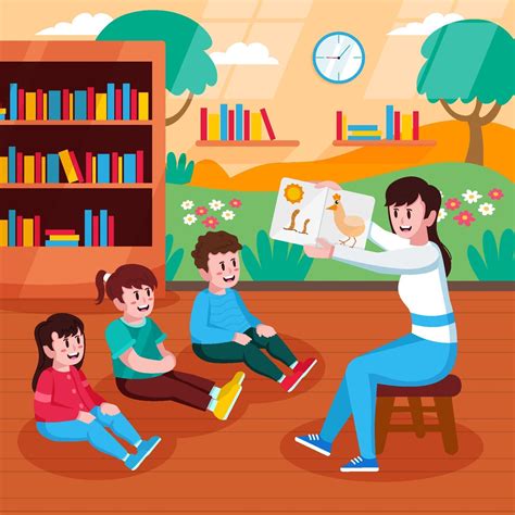 Teacher And Student Reading Books In The Library 2196998 Vector Art At
