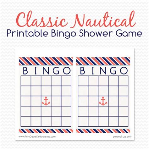 Nautical Baby Shower Bingo Card Printable Shower Game Baby Boy Theme
