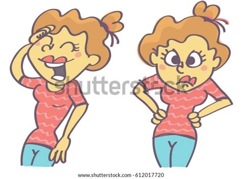 Funny Cartoon Laughing Angry Woman Stock Vector Royalty Free 612017720