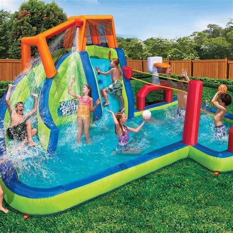 This backyard water slide from wow sports comes with two 36 inches by 24 inches of mega sleds to soften the impact on the. Sports, sports, and more sports! This Banzai Inflatable ...