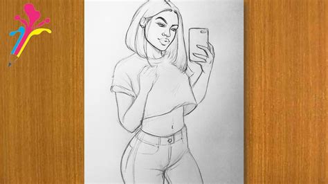 How To Draw A Girl Take The Selfie Style By Farzana Drawing Academydrawing Video Youtube