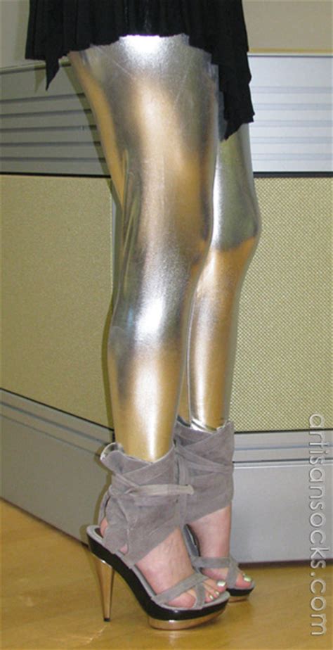 Shiny Stretch Leggings In Black Gold And Silver Lame