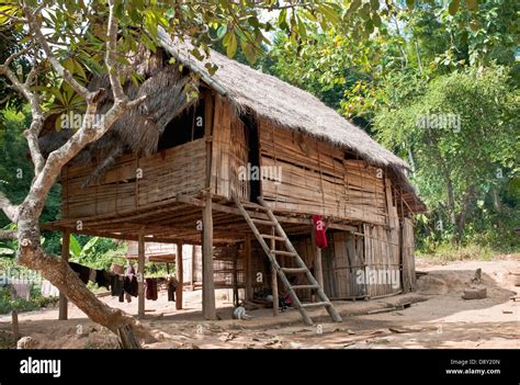 Bamboo Hut In Village Next To The Mekong River Asian Classic Classical