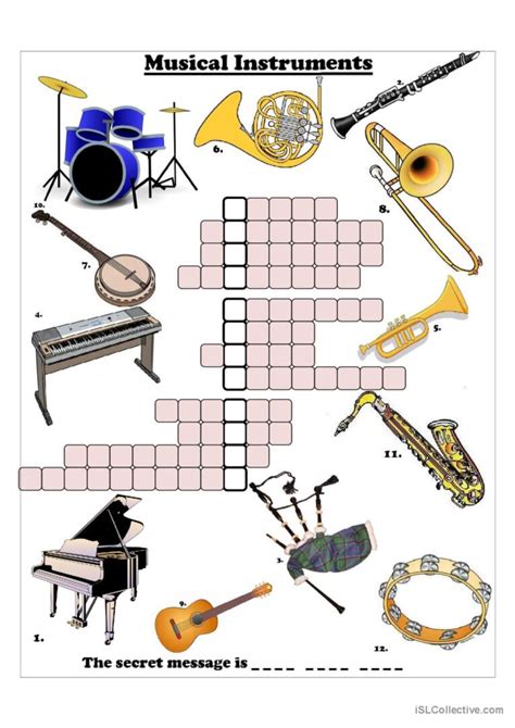 Musical Instruments Crosswor English Esl Worksheets Pdf And Doc