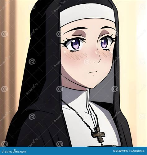 Shy Anime Manga Girl In A Nun Outfit Standing In A Monastery Generative Ai Stock Illustration
