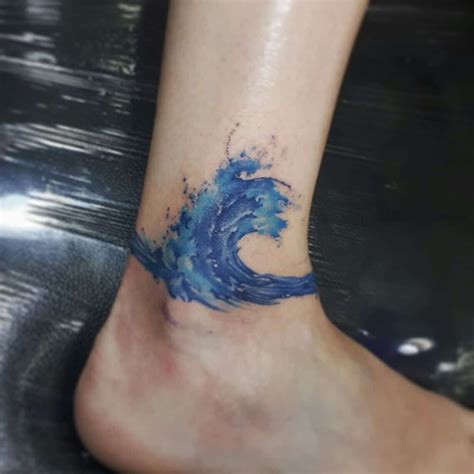 Watercolor Ocean Tattoo On Ankle Ocean Wave Tattoo Water Tattoo Ocean
