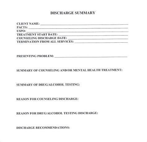 Free 7 Sample Discharge Summary Templates In Pdf Ms Word