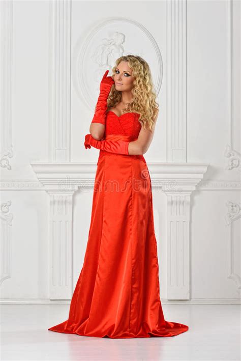 Beautiful Woman In Red Long Dress Stock Image Image Of Gown