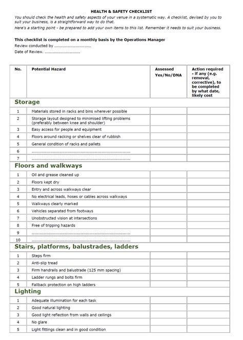 Health And Safety Checklist Australian Camps Association