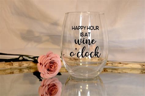 Happy Hour is Wine O'clock Personalized Wine Glass - Etsy