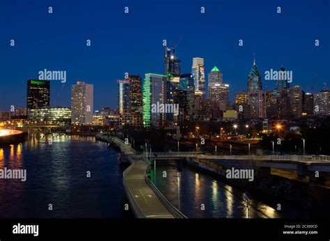 Philadelphia Skyline Night Urban Architecture Hi Res Stock Photography