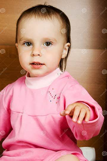 Baby Girl In Pink Dress Stock Photo Image Of Cheerful 27551416