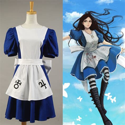 American Mcgee Alice Cosplay Costume Lady Blue Maid Dress