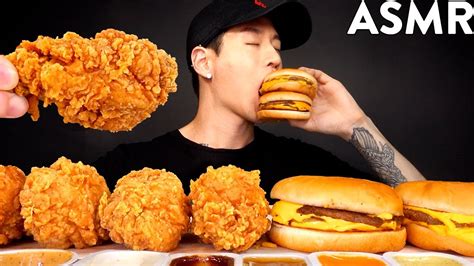 Asmr Kfc Fried Chicken Cheeseburgers Mukbang No Talking Eating Sounds Zach Choi Asmr Youtube
