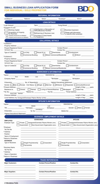 business loan application form templates