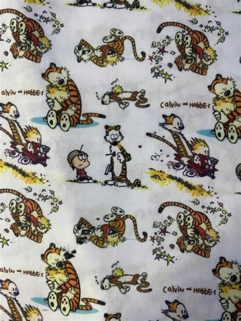 Calvin And Hobbes Comic Classic White Light Polycotton Fabric 12 Yard