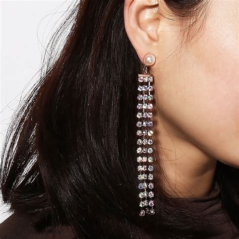 Sexy Exaggerated Long Tassel Pendientes Rhinestone Dangle Earrings Women Shiny Diamante Earing