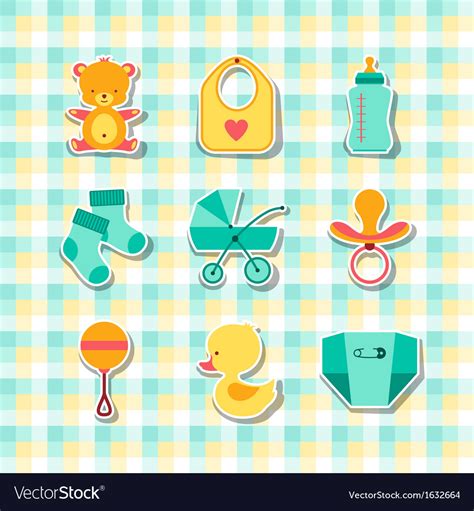 Newborn Baby Stuff Icons Stickers Royalty Free Vector Image