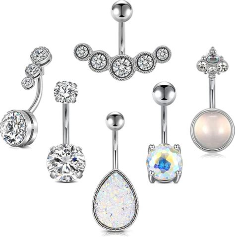 G Belly Button Rings Surgical Steel Cz With Retainers Navel Ring Bar
