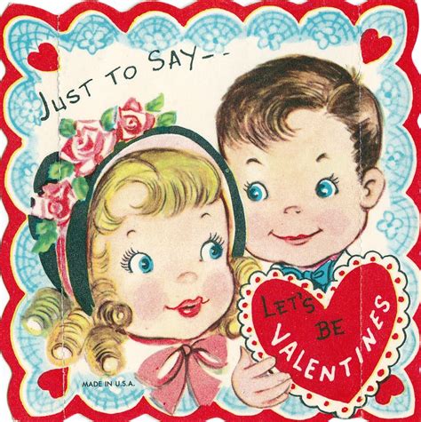 Vintage Childrens Classroom Valentines Day Card Lets Be Valentines