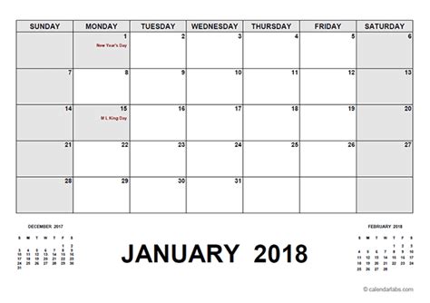 2018 Calendar With Holidays Pdf Free Printable Templates