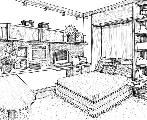 Bedroom Interior Design Drawing Bocetos De Diseño De Interiores