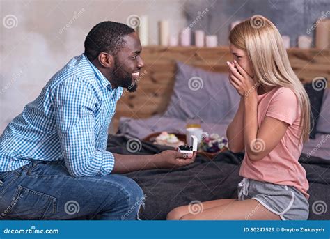 African Man Giving A Wedding Ring To His Girlfriend Stock Image Image