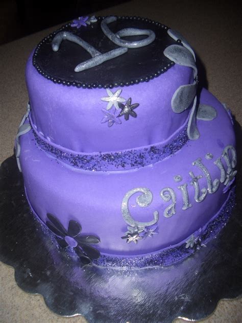 A pretty pink and gold birthday cake with delicate sugar ruffles and edible lace, topped with a glittery 16 topper. Purple 16Th Birthday - CakeCentral.com