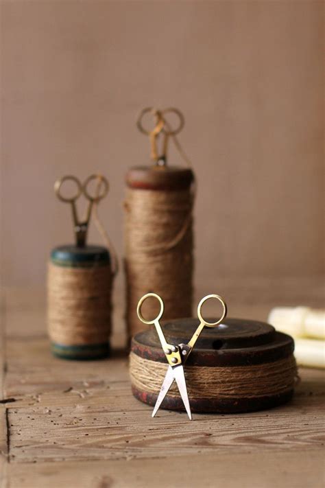 Set Of 3 Wooden Spools With Jute Twine And Scissors In 2021 Wooden