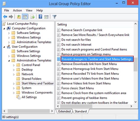 Prevent Changes To Taskbar And Start Menu Settings In Windows 8