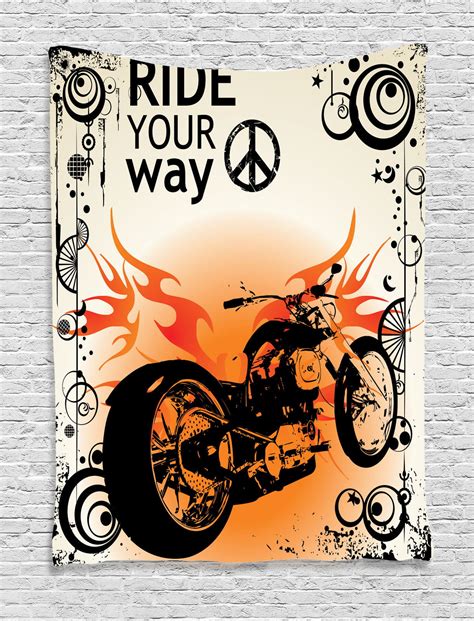 Manly Decor Wall Hanging Tapestry Motorcycle Image With Ride Your Way