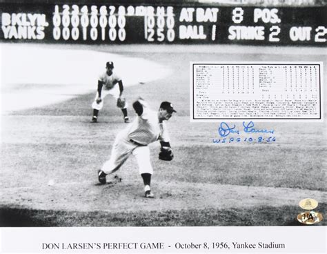 Don Larsen Signed 1956 World Series Perfect Game Box Score 10x13 Photo Inscribed Wspg 10856