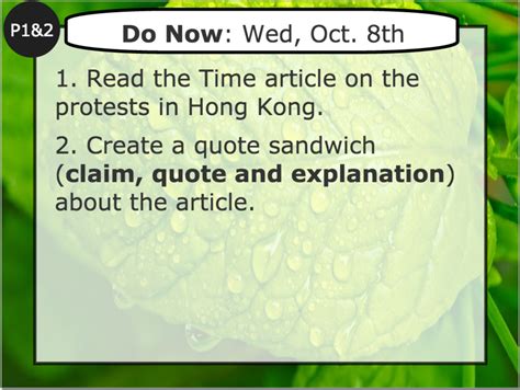 Try to use a quote sandwich for quotes and paraphrases to keep the emphasis on your own ideas. The Quote Sandwich - Emily Scherer's Teaching Portfolio
