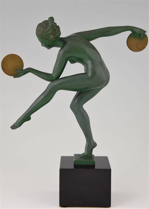 French Art Deco Nude Disc Dancer Sculpture By Derenne 1930 At 1stdibs