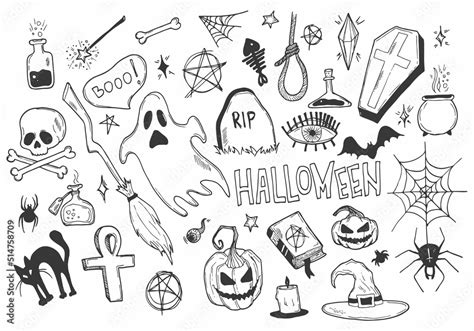 Happy Halloween Big Set Of Horror Hand Drawn Doodle Collection
