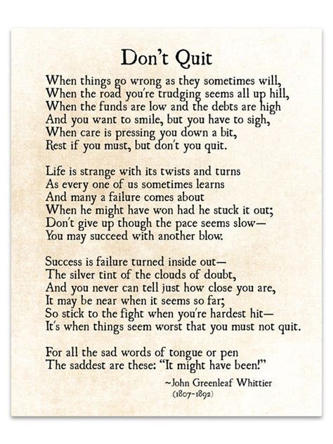 Dont Quit Print John Greenleaf Whittier Quote Etsy Motivational