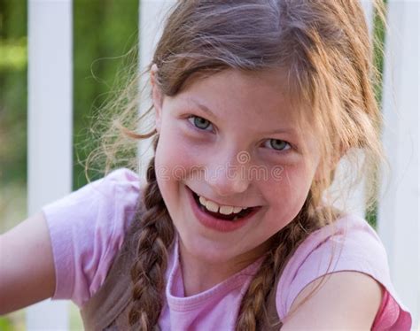 Pretty Smilng 8 Year Old Girl Stock Photo Image Of Pigtails