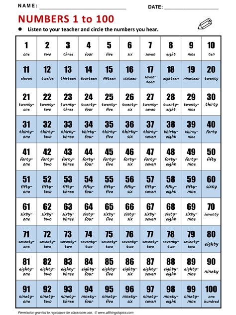 Numbers In English 1 To 100 Worksheets