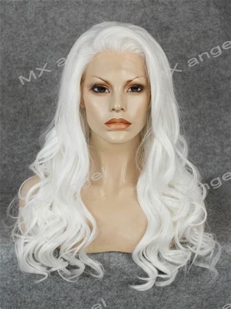 K07 Cheap Hot Sale 26inch Wavy White Color Synthetic Lace Front Wigs