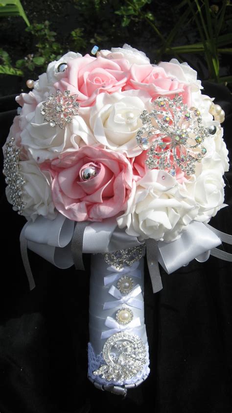 Brooch Bouquet Silver And Pink Wedding Broach Etsy