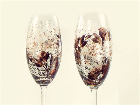 Hand Painted Crystal Champagne Flutes Copper And Black Etsy