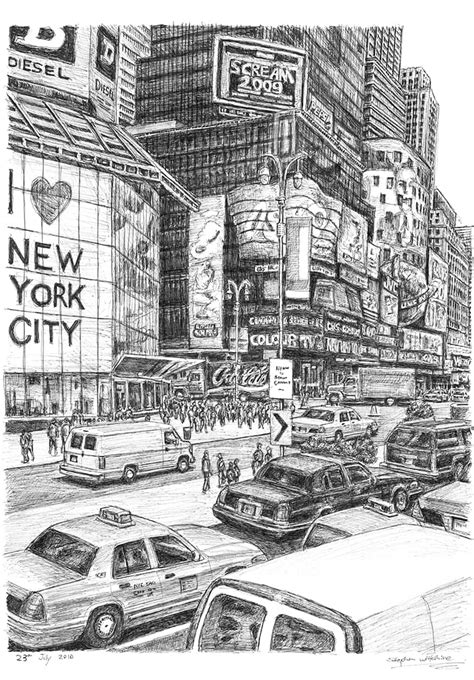 Times Square New York City Original Drawings Prints And Limited