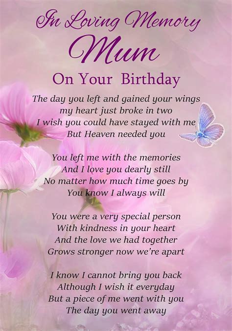 In Loving Memory Mum On Your Birthday Memorial Graveside Funeral Poem Keepsake Card Includes