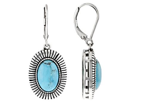 Oval Kingman Turquoise Rhodium Over Sterling Silver Earrings Swe