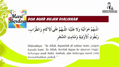 Ketika hujan reda kita juga di anjurkan untuk memanjatkan doa. Doa Agar Hujan Dialihkan (Mari Berdoa - Part 10) - YouTube