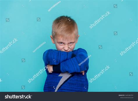 Angry Little Boy Showing Frustration Disagreement Stock Photo
