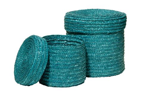 The natural rattan modern weave round lidded baskets add warmth, texture, and some serious storage space to any area of your home. Turquoise | Turquoise bathroom accessories, Storage ...