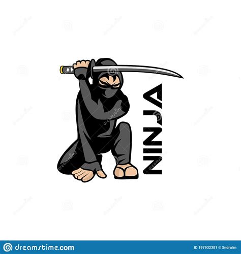 Download Ninja Cartoon Character Holding Samurai Blade Vector Stock ...