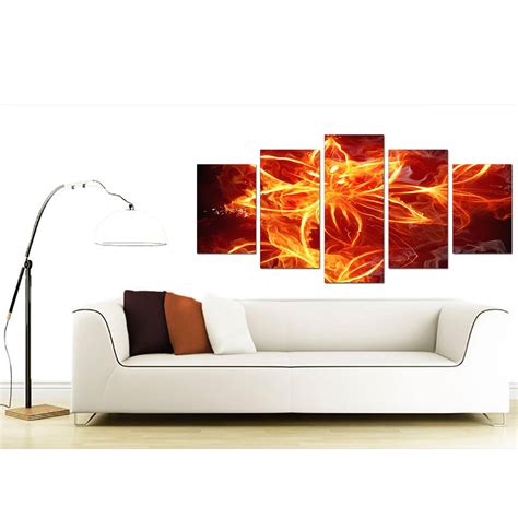 Extra Large Fire Flower Canvas Wall Art 5 Panel In Orange